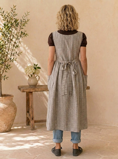 Stone Stripe Cotton Pinafore Apron