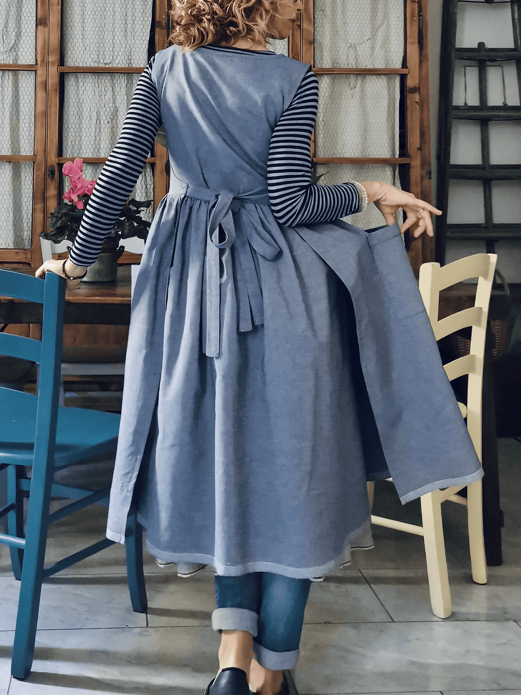 Vintage Blue Kitchen Apron & Dress (2-in-1)