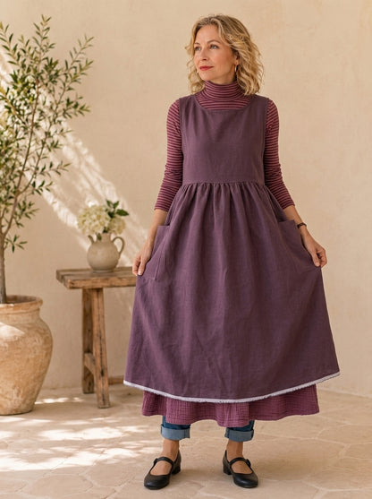 Dusty Plum Cotton Pinafore Apron