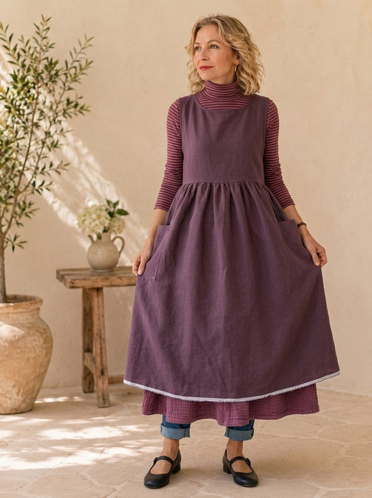 Dusty Plum Cotton Pinafore Apron
