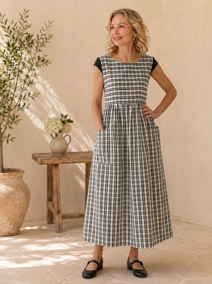 Classic Black Check Cotton Pinafore Apron