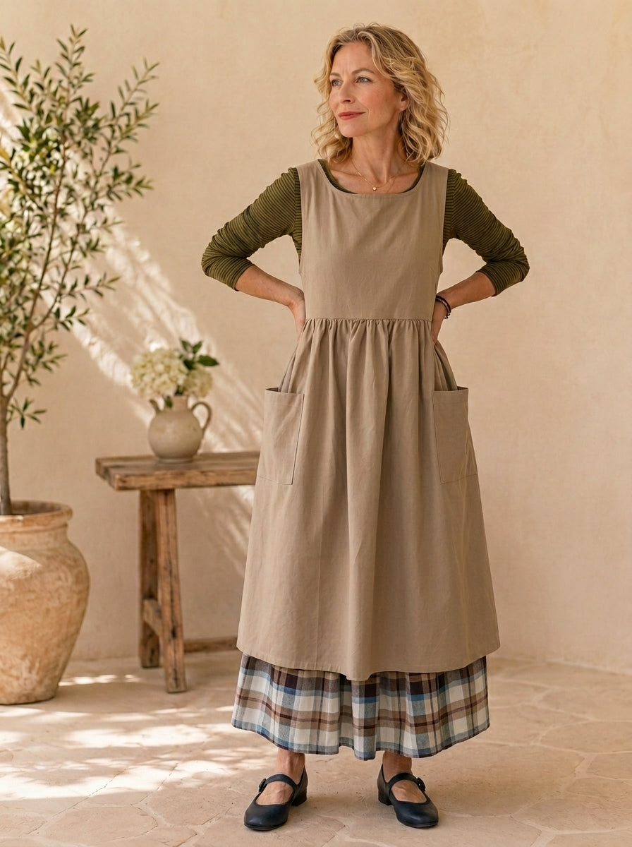 Natural Oat Cotton Pinafore Apron