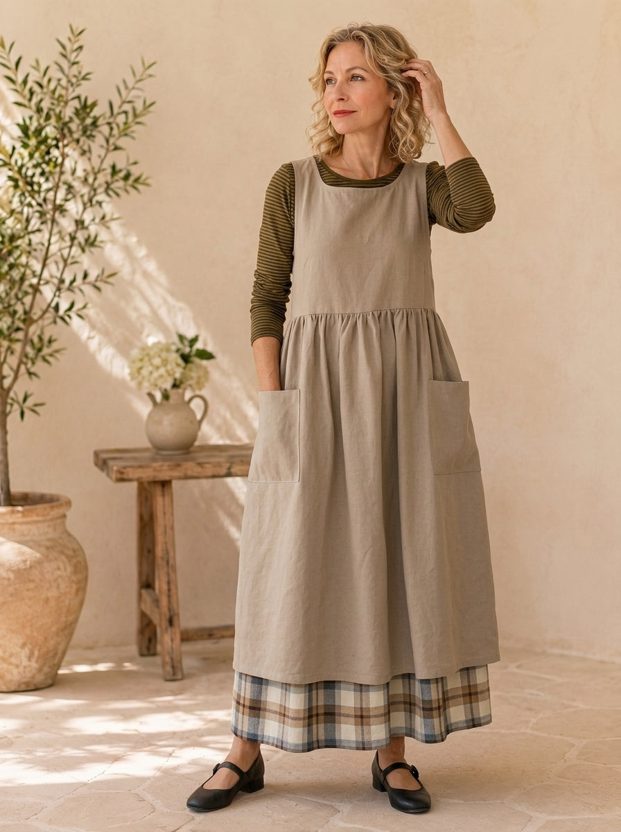 Natural Oat Cotton Pinafore Apron