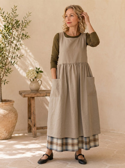 Natural Oat Cotton Pinafore Apron