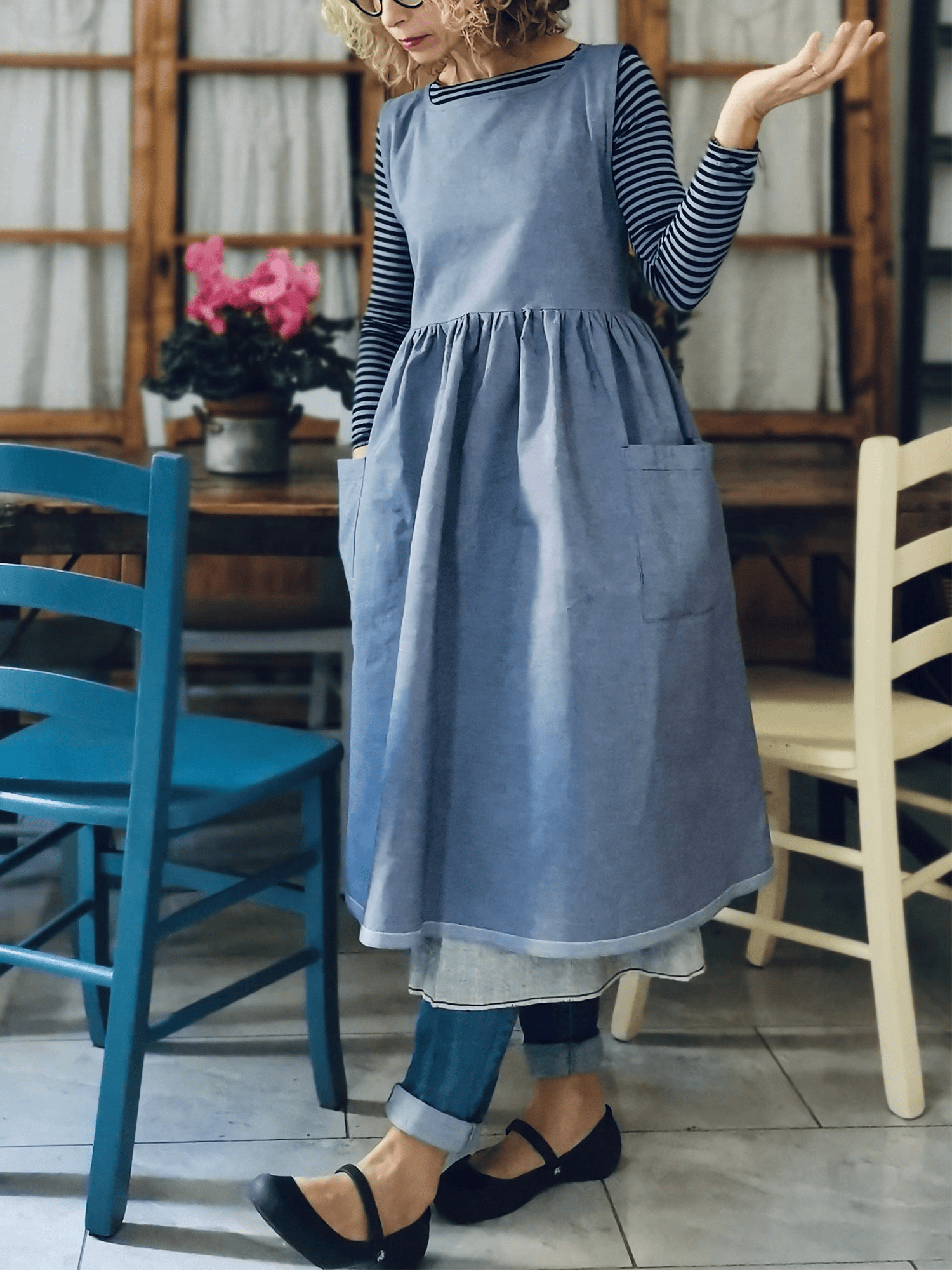 Vintage Blue Kitchen Apron & Dress (2-in-1)