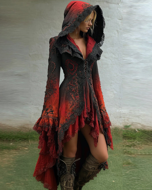 Giseabel Bohemian style Irregular Gradient Lace Patchwork Hooded Evening Dress b02a