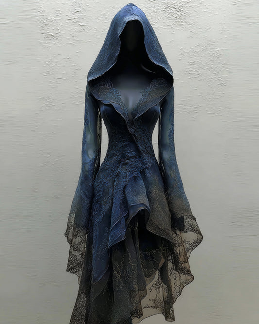 Giseabel Bohemian style Irregular Ruffle Lace Patchwork Hooded Evening Dress 25b4