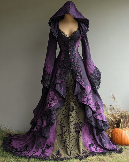 Giseabel Bohemian style Irregular Gradient Spiderweb Embroidered Hooded Evening Dress 1db4