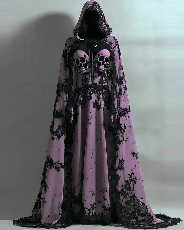 Giseabel Bohemian style Tie-dye Skull Lace Embroidered Evening Dress 846f