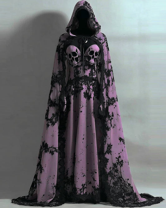 Giseabel Bohemian style Tie-dye Skull Lace Embroidered Evening Dress 846f