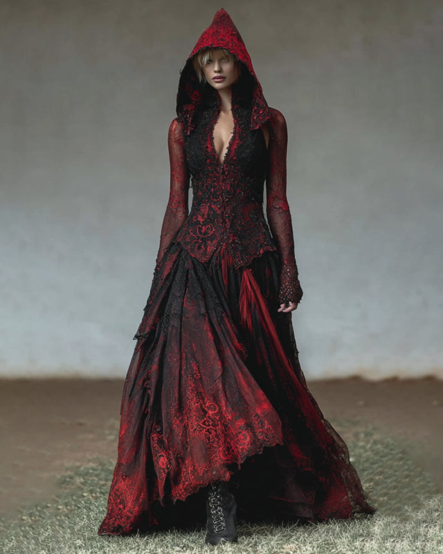 Giseabel Bohemian style gradient lace embroidery patchwork hooded Evening Dress dca2