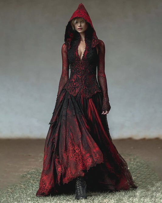 Giseabel Bohemian style gradient lace embroidery patchwork hooded Evening Dress dca2