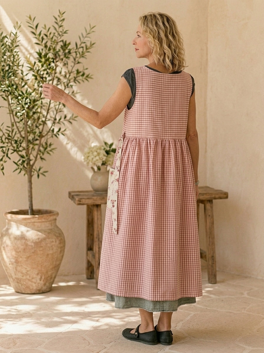 Blush Gingham Cotton Pinafore Apron