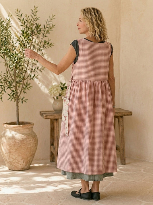 Blush Gingham Cotton Pinafore Apron