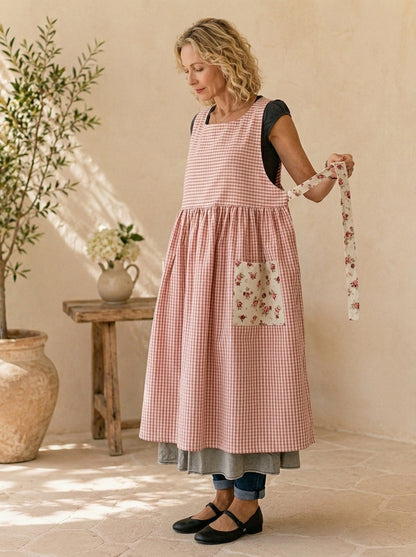 Blush Gingham Cotton Pinafore Apron