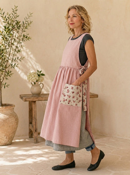Blush Gingham Cotton Pinafore Apron