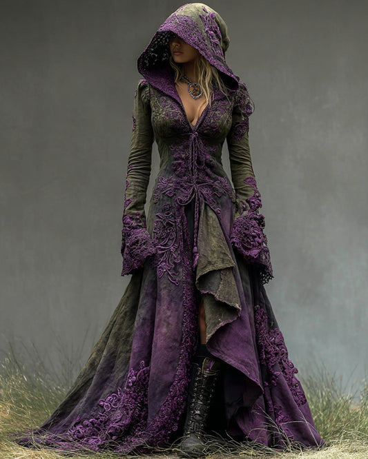 Giseabel Bohemian style gradient lace patchwork ruffled hooded Evening Dress 7acc