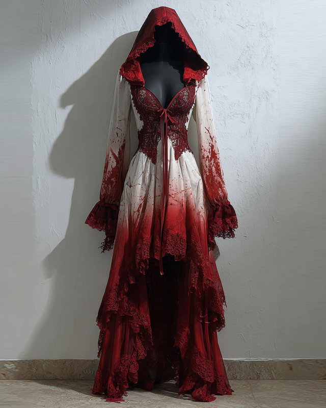 Giseabel Bohemian style Irregular Gradient Lace Patchwork Hooded Evening Dress 9911