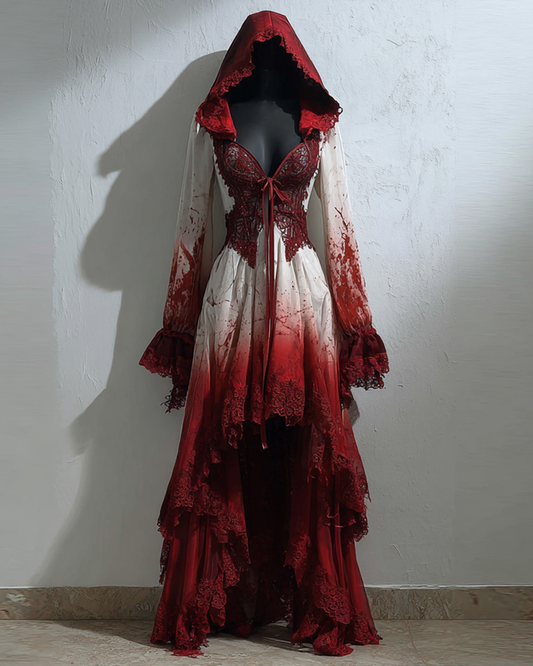 Giseabel Bohemian style Irregular Gradient Lace Patchwork Hooded Evening Dress 9911