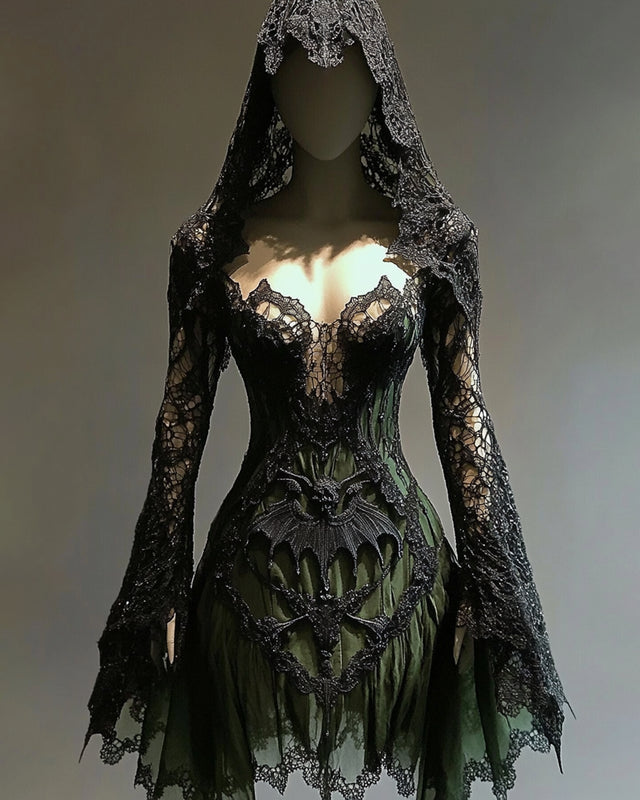 Boho Witch-themed bat lace embroidered mini Evening Dress 9ddc