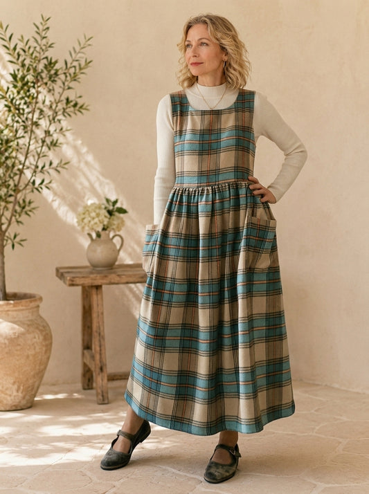 Autumn Plaid Cotton Pinafore Apron