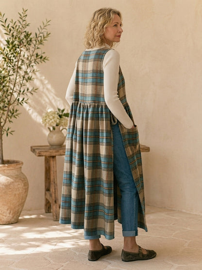 Autumn Plaid Cotton Pinafore Apron
