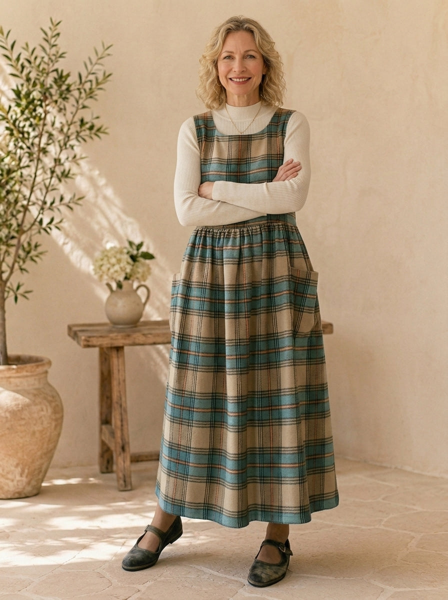 Autumn Plaid Cotton Pinafore Apron