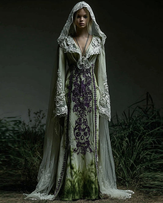 Giseabel Bohemian style gradient skull lace patchwork hooded Evening Dress f1bc