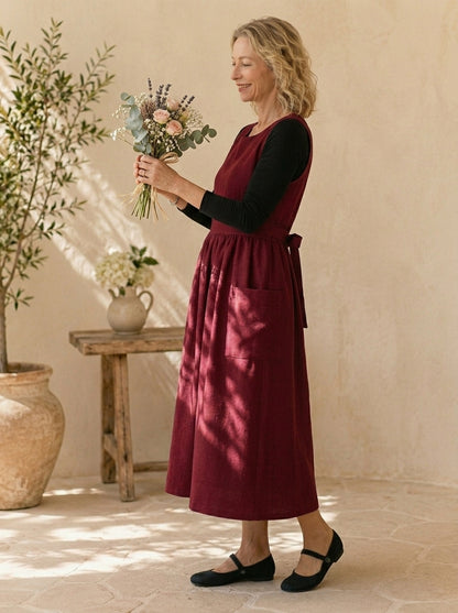 Burgundy Classic Cotton Pinafore Apron