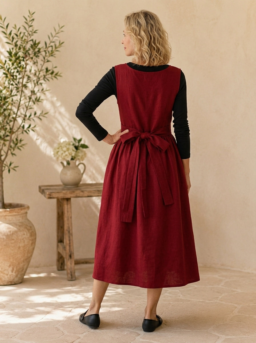 Burgundy Classic Cotton Pinafore Apron