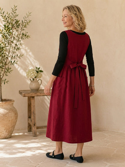 Burgundy Classic Cotton Pinafore Apron