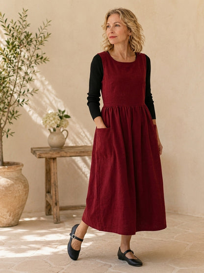 Burgundy Classic Cotton Pinafore Apron