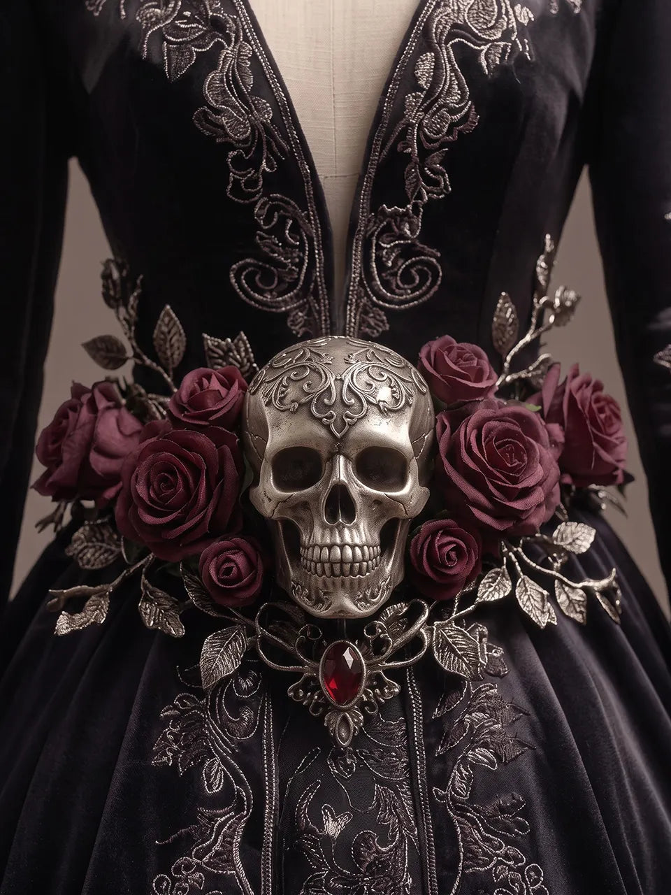 Womens Hooded Deep V Neck Velvet Embroidered Long Sleeve Ball Gown Train Long Dress