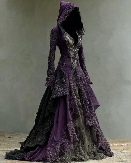 Giseabel Bohemian style Irregular Embroidered Lace Patchwork Hooded Linen Evening Dress e535