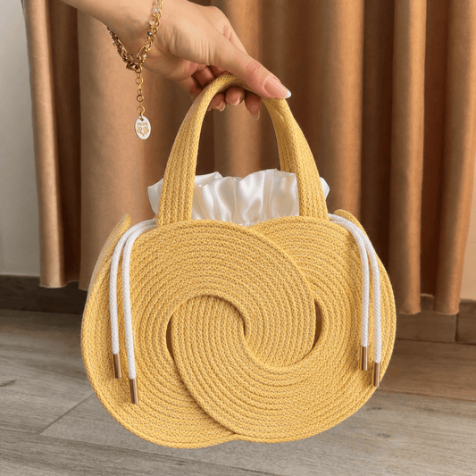 Retro Swirl Woven Handbag – Yellow