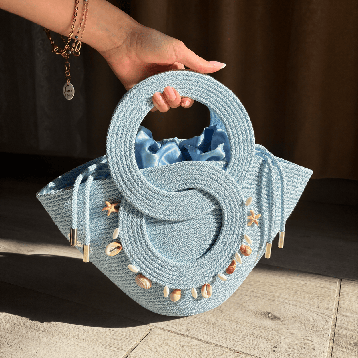 Coastal Loop Woven Handbag – Blue