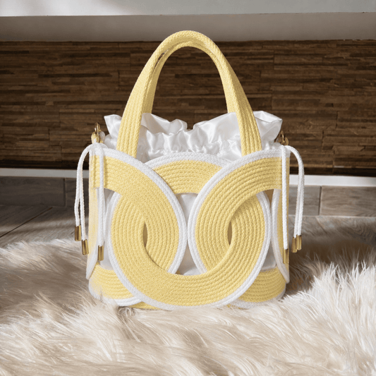 Sculpted Loop Woven Tote Bag – Yellow & White