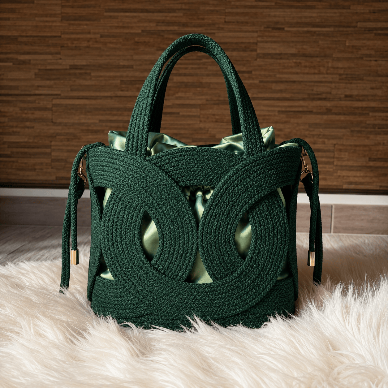 Sculpted Loop Woven Tote Bag – Green