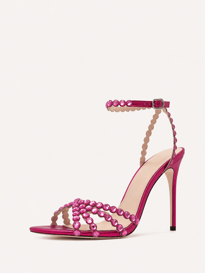 Rhinestone Stiletto High Heels Buckle Strappy Heeled Sandals