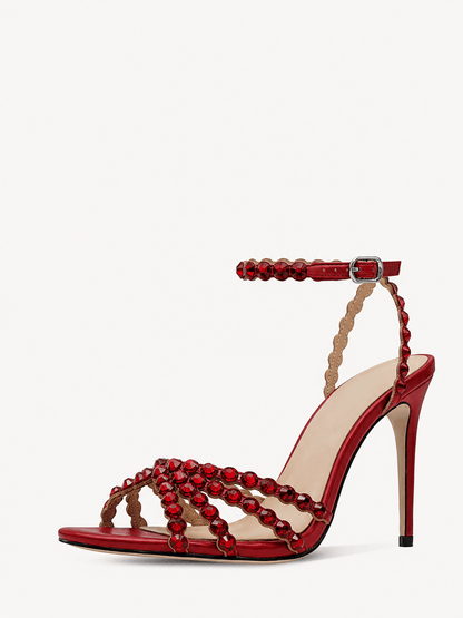 Rhinestone Stiletto High Heels Buckle Strappy Heeled Sandals