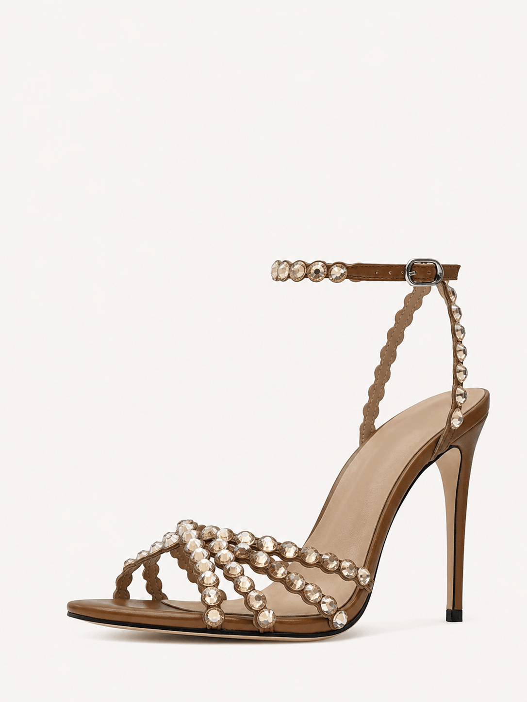 Rhinestone Stiletto High Heels Buckle Strappy Heeled Sandals