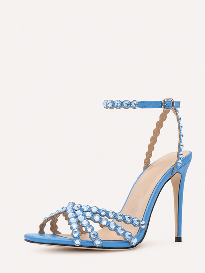 Rhinestone Stiletto High Heels Buckle Strappy Heeled Sandals