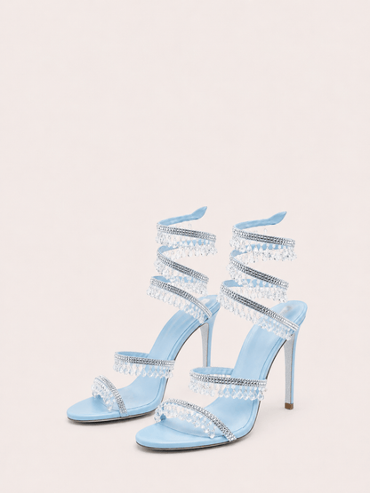 Rhinestone Wrap Around Strappy Stiletto High Heels