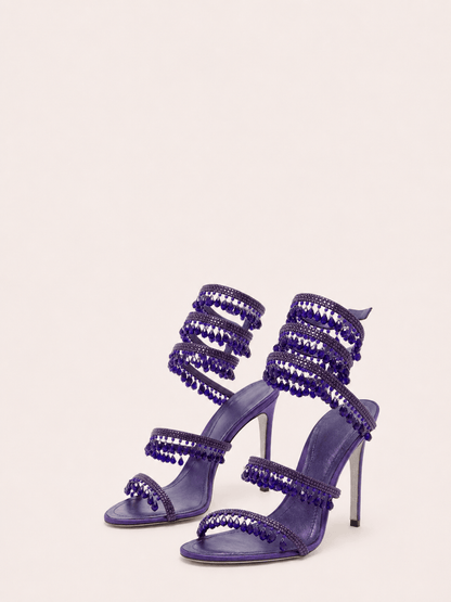 Rhinestone Wrap Around Strappy Stiletto High Heels