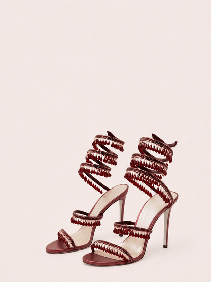 Rhinestone Wrap Around Strappy Stiletto High Heels
