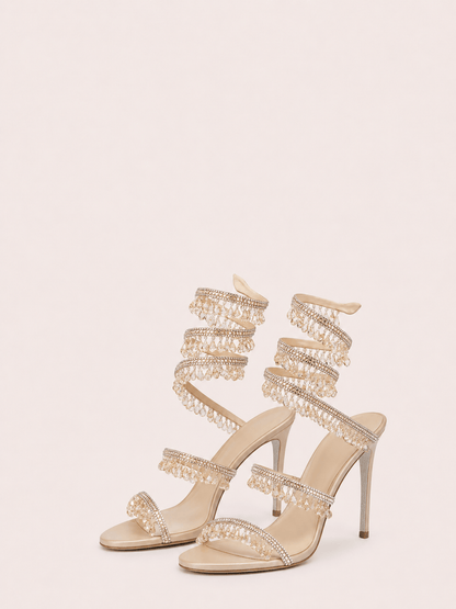 Rhinestone Wrap Around Strappy Stiletto High Heels