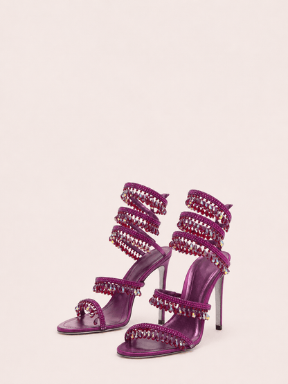 Rhinestone Wrap Around Strappy Stiletto High Heels