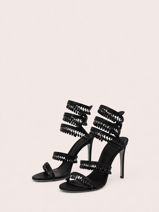 Rhinestone Wrap Around Strappy Stiletto High Heels
