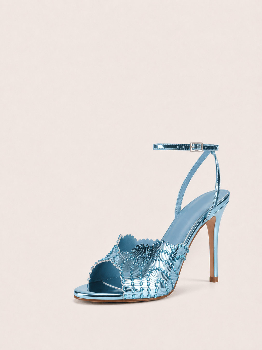 Round Open Toe High Heels Stilettos Strap Ankle Sparkly Heels