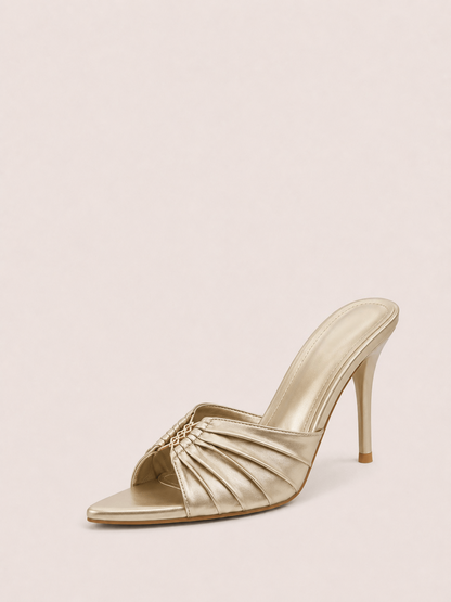 Stiletto Mules Heels with Gold Accents